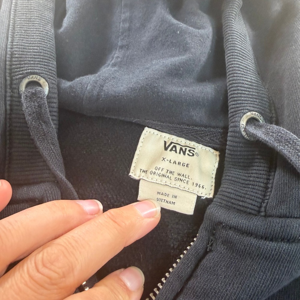 Vans Mens Full Zip Hoodie Black Grey Logo Graphic Sweatshirt XL - Picture 4 of 7